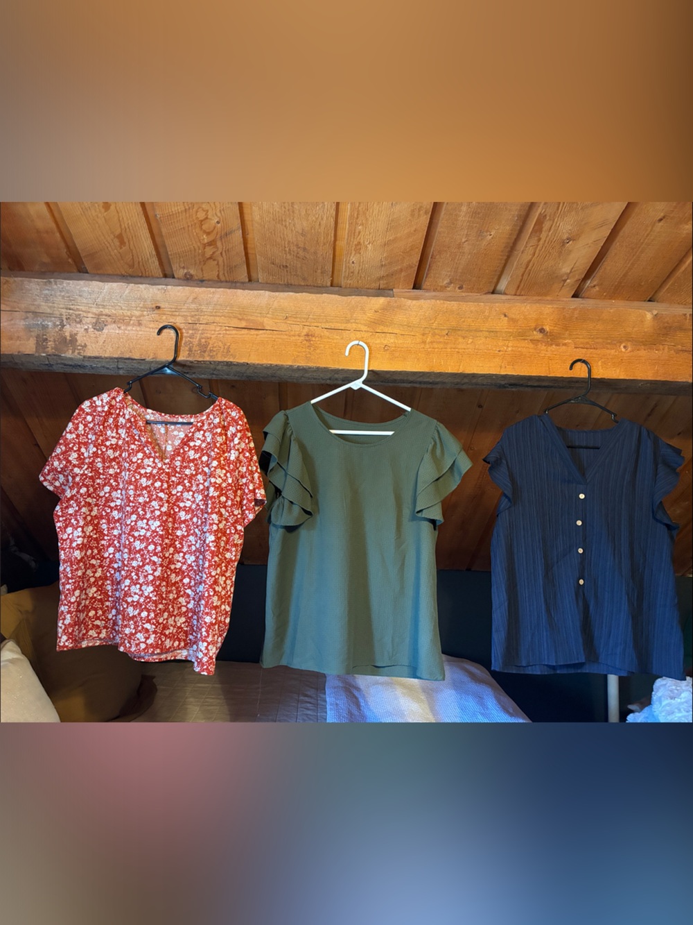 SHEIN 2026 - 3 Cute Women’s Tops — Red Floral, Olive Green, Navy
